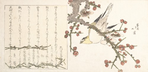 Bush Warbler on a Plum Branch (Ume ni uguisu), early 19th century.