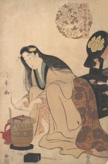 Lady Arranging Binsashi (Support for the Hair over the Temples) to put in Her Hair, ca. 1808.