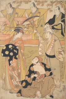 Onoe Matsusuke I as an Oiran Stands at the Left, Talking to Nakamura Nakazo I as a Samurai, ca. 1788.