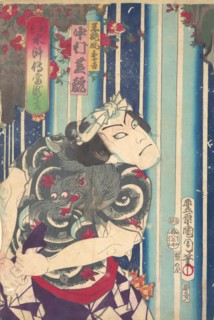 Imaginary portrait, Shuihuzhuan of Stage: Toryudai (Mitate Suikoden Torodai) - Actor Nakamura Shikan plays Suekichi, 1875.