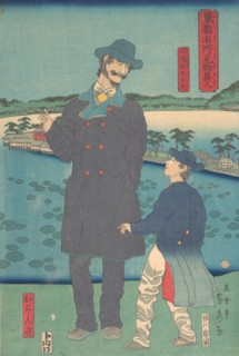 Dutchman and Child Viewing the Benten Shrine at Shinobazu Pond, 7th month, 1861.