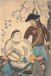 Russians and a Chinese Inscribing a Fan, 12th month, 1860.