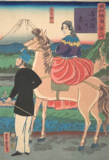Descending Geese at Yoshida Bridge [English Couple] (Yoshidabashi no rakugan [Igirisujin]), 1st month, 1861.