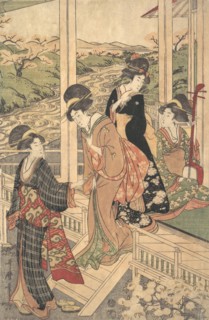 Group of Women on the Engawa of a Country House, in the time of the Cherry Blossoming, ca. 1806.