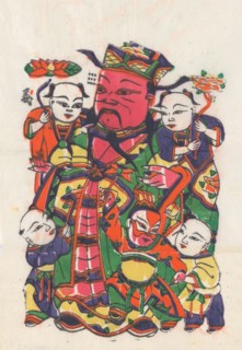 One hundred thirty-five woodblock prints including New Year's pictures (nianhua), door gods, historical figures and Taoist deities, 19th-20th century.
