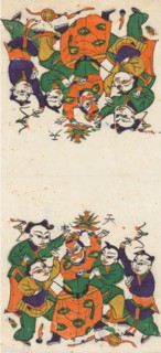 One hundred thirty-five woodblock prints including New Year's pictures (nianhua), door gods, historical figures and Taoist deities, 19th-20th century.