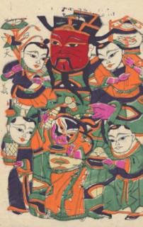 One hundred thirty-five woodblock prints including New Year's pictures (nianhua), door gods, historical figures and Taoist deities, 19th-20th century.