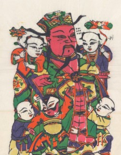 One hundred thirty-five woodblock prints including New Year's pictures (nianhua), door gods, historical figures and Taoist deities, 19th-20th century.