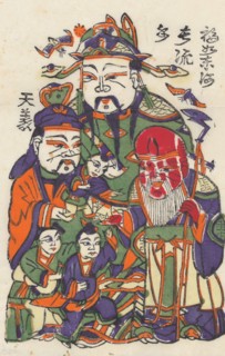 One hundred thirty-five woodblock prints including New Year's pictures (nianhua), door gods, historical figures and Taoist deities, 19th-20th century.