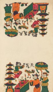 One hundred thirty-five woodblock prints including New Year's pictures (nianhua), door gods, historical figures and Taoist deities, 19th-20th century.