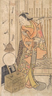 Actor as a Woman Standing by a Mirror Stand, ca. 1735.