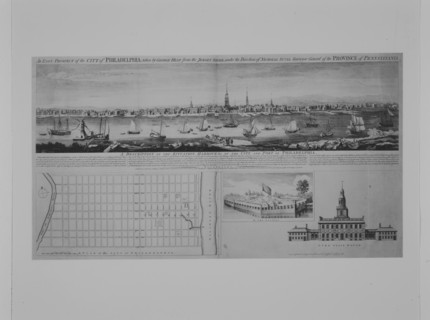 An East Prospect of the City of Philadelphia; taken by George Heap from the Jersey shore, under the direction of Nicholas Scull surveyor general of the Province of Pennsylvania, ca. 1768.