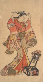 Portrait of Sanjo Kantaro in the Female Role of Yaoya Oshichi in the Play "Fuji no Takane" ("The High Peak of Mount Fuji"), ca. 1730-40.