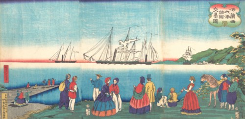 Illustration of a Large French Port Trading with Many Nations (Furansukoku oominato shokoku koeki zu), 4th month, 1866.