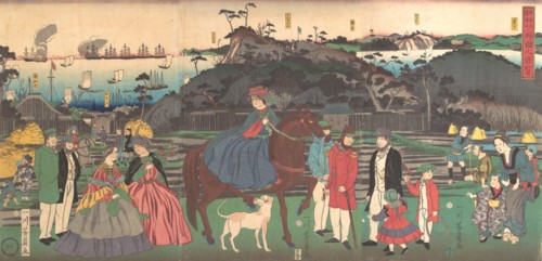 Foreigners Visiting the Famous Site of Mt. Gongen in Kanagawa, 2nd month, 1861.