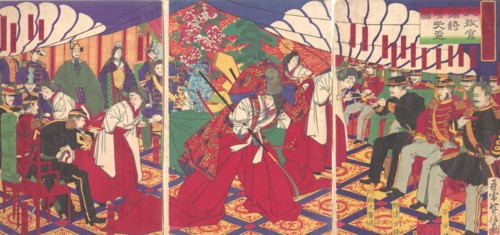 Commanders Receiving the Emperor's Drinking Cups, 1886 (Meiji 19).