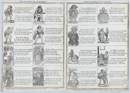 Two sheets (printed as one) with verses in Valencian for masquerades, 1861.