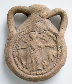 Earthenware Pilgrim Flask with Saint Menas, Byzantine, ca. 610-50.