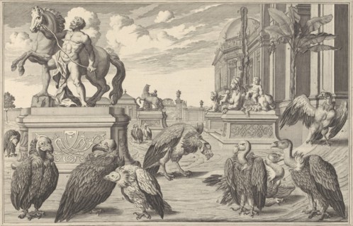 Residences Memorables de l'Incomporable Heros de Nôtre Siècle, ou Edifices et Jardins de Son Altesse Serenissime Monsigneur Le Prince Eugene François de Savoye et de Piedmont, 1731-40. [Birds of prey]...