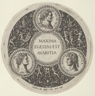 Design for a Dish with Portraits of the Roman Emperors Vitellius, Domitian, and August..., ca. 1588. Creator: Theodor de Bry.