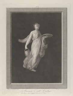 A partly naked bacchante holding a disk in her raised left hand and a bucket in her right, ca. 1795-1820.