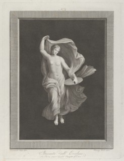 A partly nude bacchante holding a disk in her left hand and raising her garments with right, ca. 1795-1820.