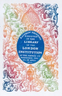 Trade card for the Library of the London Institution, 19th century.