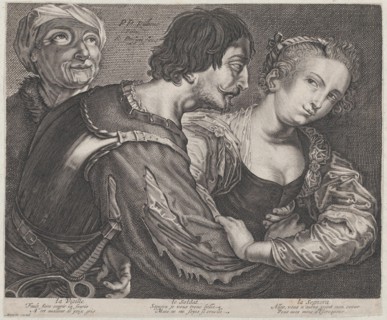 The procuress: an old woman, a soldier, and a woman, ca. 1635-68.