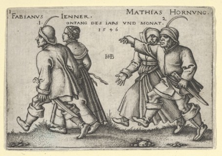 January and February, from The Peasants' Feast or the Twelve Months, 1546. [The Village Wedding: Fabianus Jenner / Mathias Hornung].