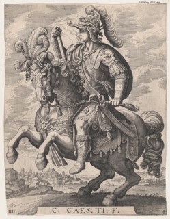 Plate 4: Emperor Gaius on Horseback, from 'The First Twelve Roman Caesars', after Tempesta, 1610-50.