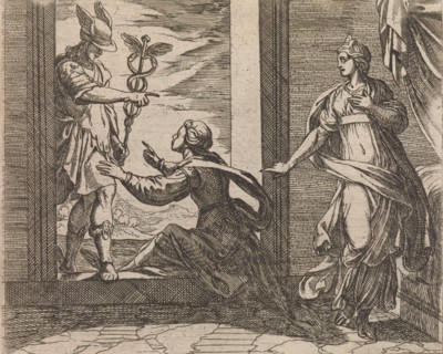 Mercury Turning Aglauros to Stone (Aglauros a Mercurio in lapidem transformatur), from The Metamorphoses of Ovid (Metamorphosean Sive Transformationum), plate 20, Published after 1606.