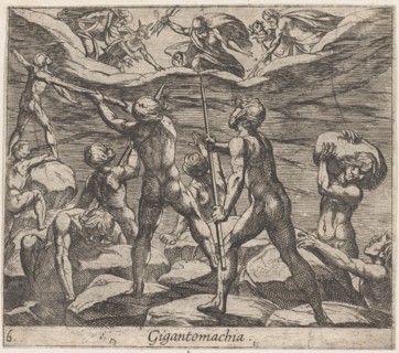 Plate 6: The Giants Attempting to Storm Olympus (Gigantomachia), from Ovid's 'Metamorphoses', 1606.
