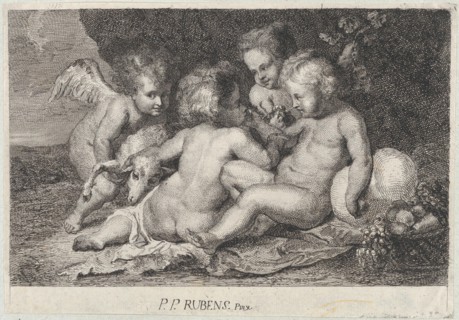 A group of three children and a putto with fruit and a lamb, ca. 1760-1801.