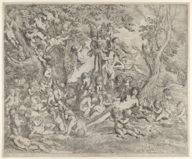 The Garden of Venus who reclines in the centre before a herm of Pan and surrounded by cupids, ca. 1631-37.