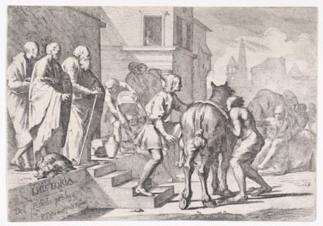 The departure of the prodigal son, shown about to mount a horse, from a series of four prints, ca. 1645.