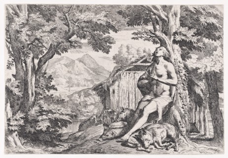 The prodigal son among the swine, from a series of four prints, ca. 1645.