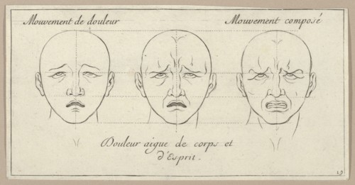 Mouvement de douleur, Douleur aigue de corps et d'Esprit, Mouvement composé (from Caractères des passions, gravés sur les desseins de l'illustre Monsieur le Brun), 1695-1720.