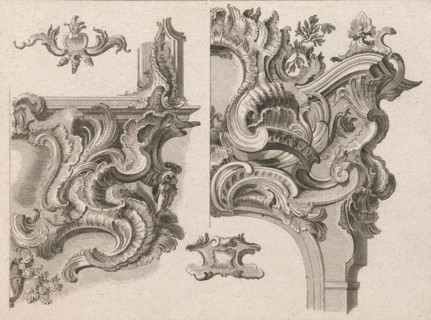 Suggestion for the Decoration of Lower Right and Top Right of an Altar Frame, Plate 2 from an Untitled Series with Rocailles Ornaments for Altar and Door Frames, Printed ca. 1750-56.