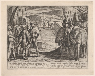 Plate 35: The Batavians Become Afraid and Begin Peace Talks, from The War of the Romans Against the Batavians, 1611.