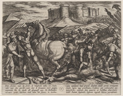 Plate 17: The Romans Misled by Civilis' Horse to Believe that He was Dead or Injured, from The War of the Romans Against the Batavians (Romanorvm et Batavorvm societas), 1611.