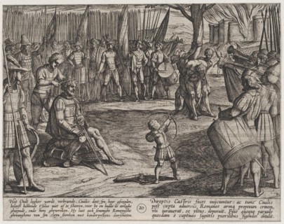 Plate 20: Civilis Having his Hair Cut, from The War of the Romans Against the Batavians (Romanorvm et Batavorvm societas), 1611.