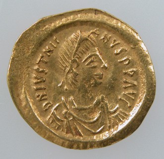 Gold Tremissis of Emperor Justinian I, Byzantine, 527-602.