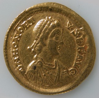 Solidus of Honorius (r. 395-423), Byzantine, 395-423.