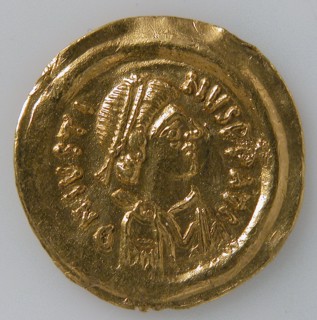 Tremissis of Mauricius Tiberius, Byzantine, ca. 582-602.
