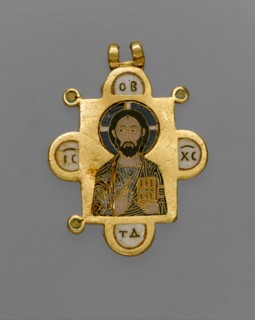 Double-Sided Pendant Icon with the Virgin and Christ Pantokrator, Byzantine, ca. 1100.