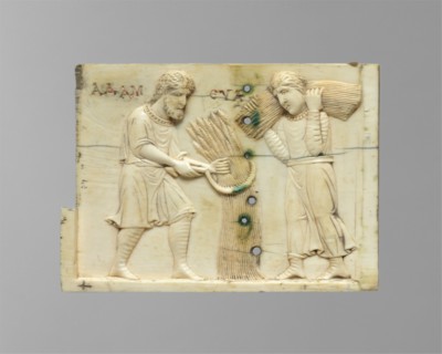 Panel from an Ivory Casket with the Story of Adam and Eve, Byzantine, 10th or 11th century.
