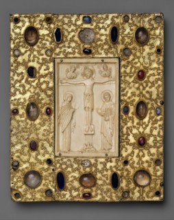 Book Cover (?) with Byzantine Icon of the Crucifixion, Byzantine (ivory); Spanish (setting), 1000 (ivory); late 11th century (setting).