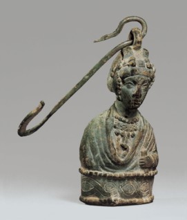 Steelyard Weight with a Bust of a Byzantine Empress and a Hook, Byzantine, 400-450. Empress of the Theodosian dynasty, which ruled from 379 to 450.