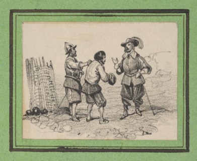 Three men arguing, mid-19th century.