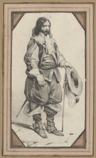 Man holding a cane and a hat, mid-19th century.